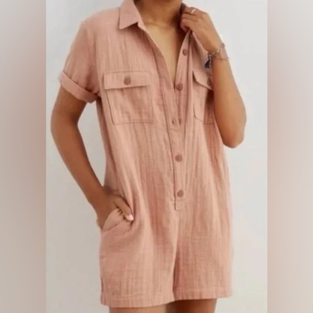 Aerie Pink Button-Up Romper
